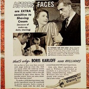 1941 Creepy Boris Karloff Williams Shaving Cream Scared Actors Orig Vtg PRINT AD